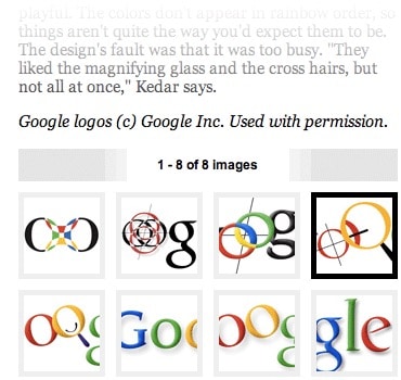 The Wired article about Google’s logo is split into eight pages, making it very difficult to read.