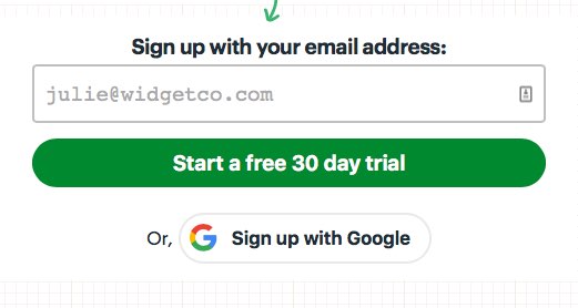 alt="Basecamp's Free Trial Sign-up form is minimalist, requiring only an email address"