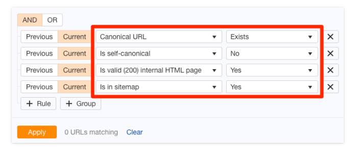 If you want a quick way to find rogue canonical tags across your entire site, run a crawl in Ahrefs’ Site Audit tool